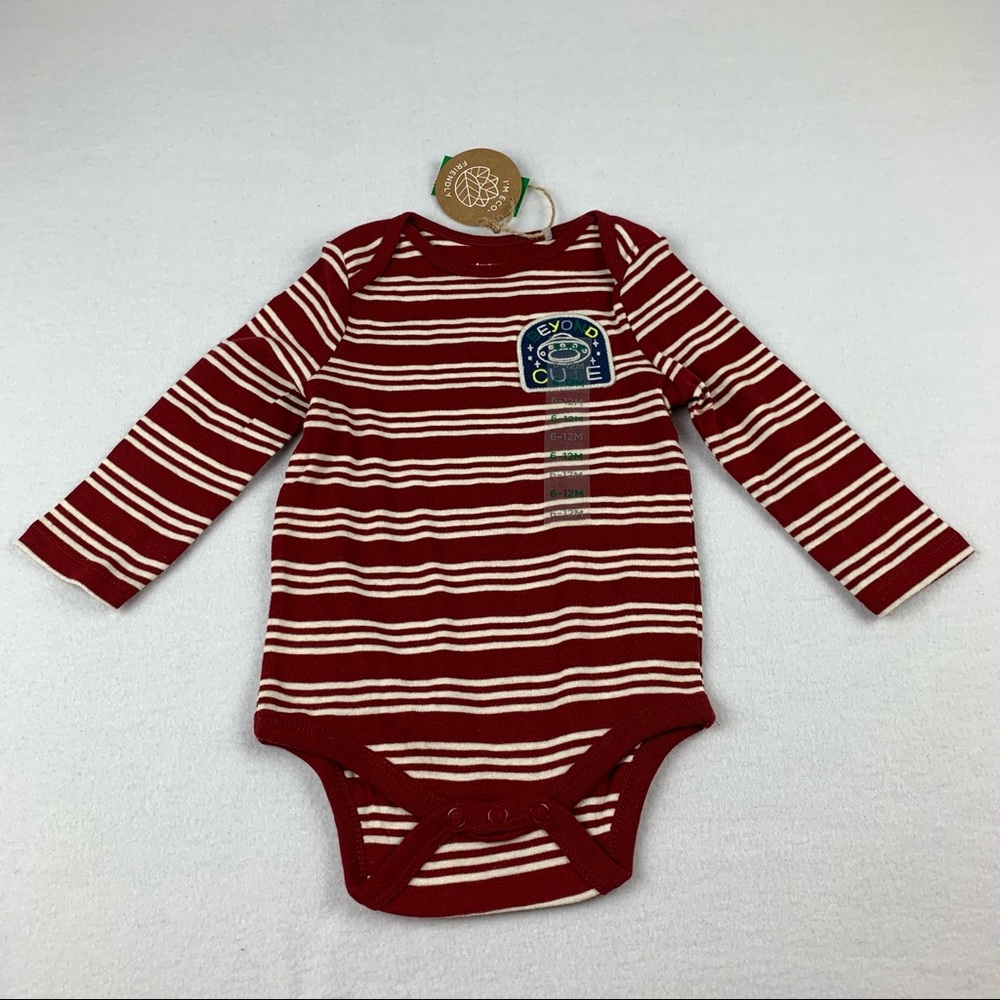 Dip Baby Long Sleeve Bodysuit 6-12 Months Striped Spaceship Outfit Eco-Friendly